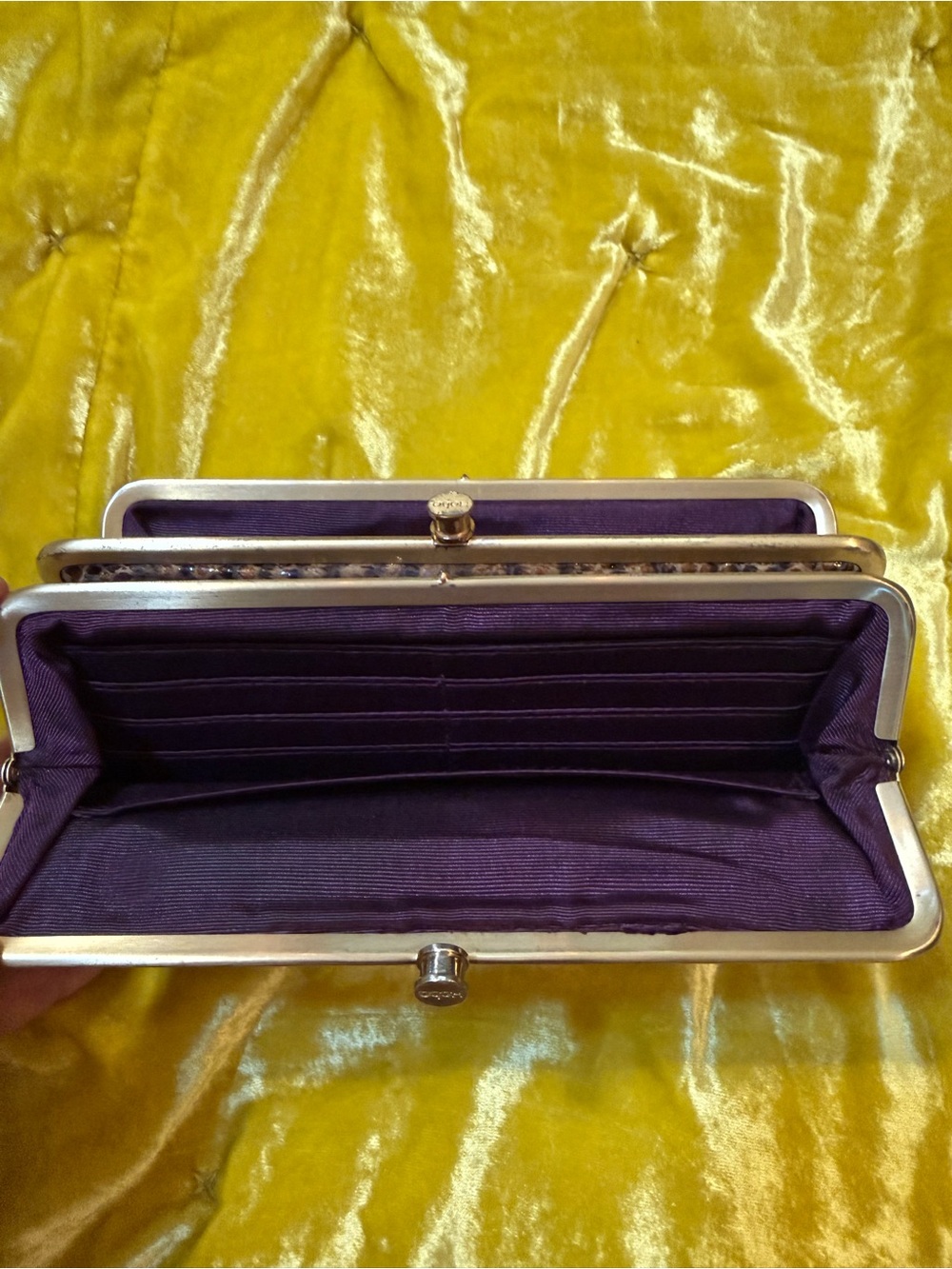 HOBO Brown Snake-Embossed Clutch with Gold-Tone Frame - Picture 9 of 12